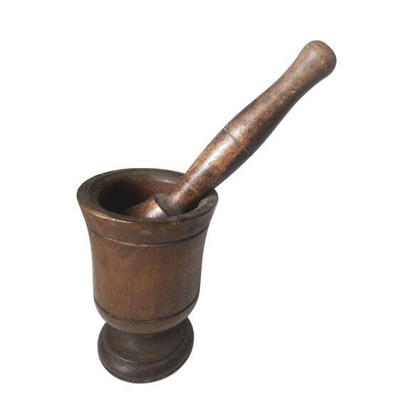 Vintage Small Wooden Mortar and Pestle Hand Turned Spice Grinder Farmhouse - Picture 6 of 8